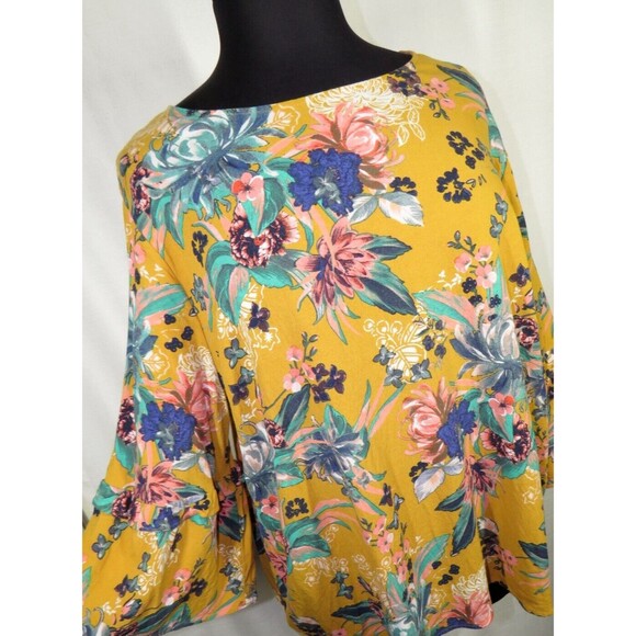 Ava + Viv Women's Mustard Floral Strappy Back Flare Sleeve Blouse Plus 4X - Picture 5 of 10